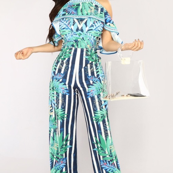 Fashion Nova Pants - Tropical Jumpsuit multi color palm trees